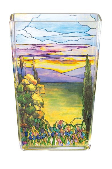 Tettau Tiffany Lake landscape with irises Glasvase 30 cm