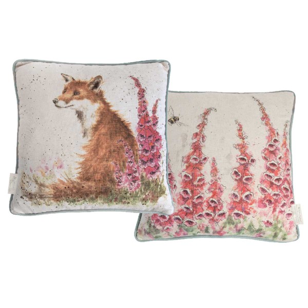 Wrendale Kissen CU007 &quot;Foxgloves&quot; - Fuchs - quadratisch - 40cm