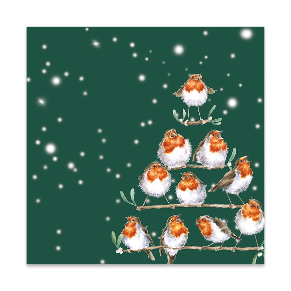 Wrendale Servietten K053 "Rockin' Robins" - Rotkehlchen - Lunch Servietten 33x33cm