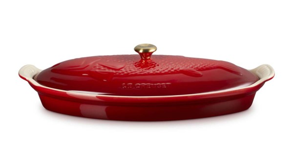 Le Creuset Steinzeug 81065600600350 Fischbackform Tradition mit Deckel 34cm 1,6L - Kirschrot