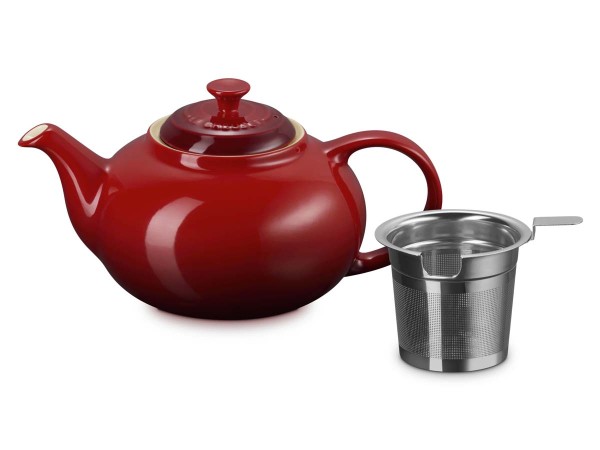 Le Creuset Steinzeug 70704000600009 Teekanne mit Edelstahl-Siebeinsatz 1,3L - Kirschrot