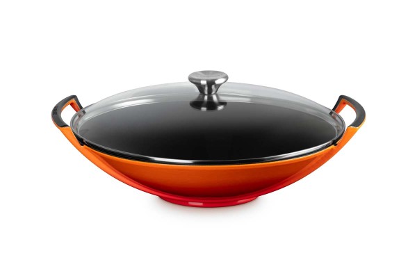 Le Creuset Gusseisen - Tradition 27305360900460 Wok mit Glasdeckel 36cm 4,5L - Ofenrot