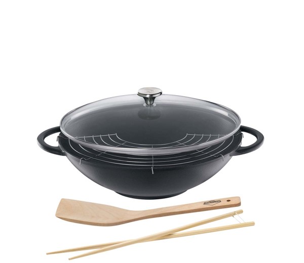 Küchenprofi Provence 0415001037 Wok-Set + Glasdeckel 36cm - Schwarz