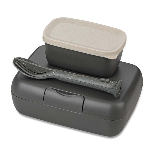 Koziol CANDY READY 7272701 Lunchbox- &amp; Besteck-Set - Nature Ash Grey