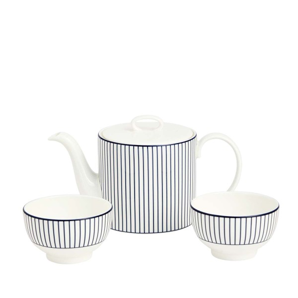 Wedgwood Gio Pinstripe White 1082471 Teekanne 400ml &amp; Schalen 8cm - Set 3tlg.