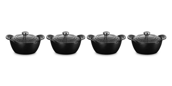 Le Creuset Gusseisen - Gourmand 21500110000425 4er-Set Mini-Cocottes 11cm 0,3L mit Deckel - Schwarz