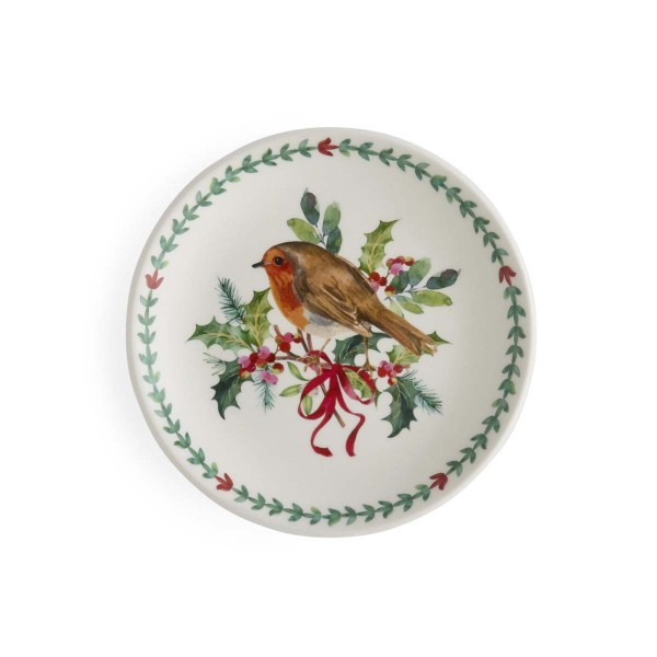Portmeirion Botanic Garden Christmas Holly BGXHR79547W Brotteller 15,5cm - Robin Set of 2