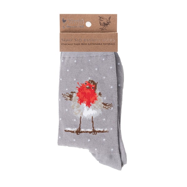 Wrendale Frauensocken XSOCK003 &quot;Jolly Robin&quot; - Rotkehlchen