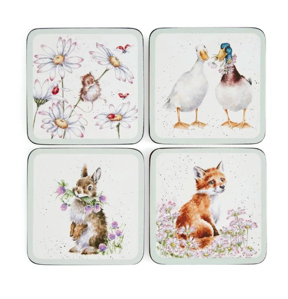 Royal Worcester Wrendale Designs X0010249204 Gläser-Untersetzer 4er Set Wildflowers 10,5 x 10,5 cm