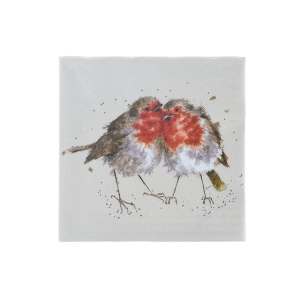 Wrendale Servietten K037 &quot;Snuggled together&quot; - Rotkehlchen - Cocktail Servietten 24x24cm