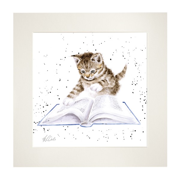 Wrendale Mounted Prints MP218 "The Bookworm" - Katze