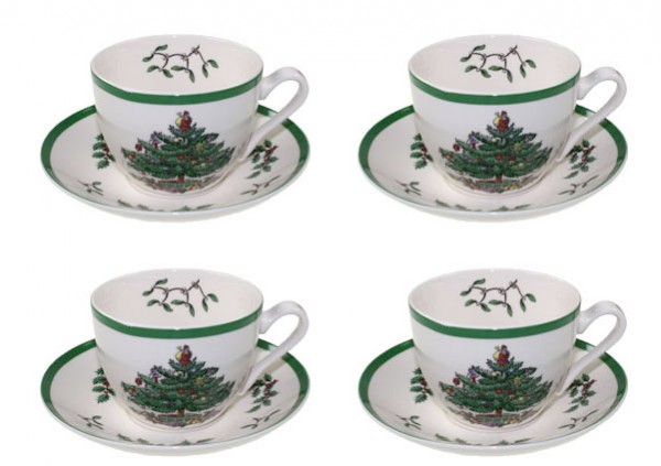 Spode Christmas Tree (XT1130-X) Kaffee-/Teetasse mit Untertasse 0,2l - 4er-Set