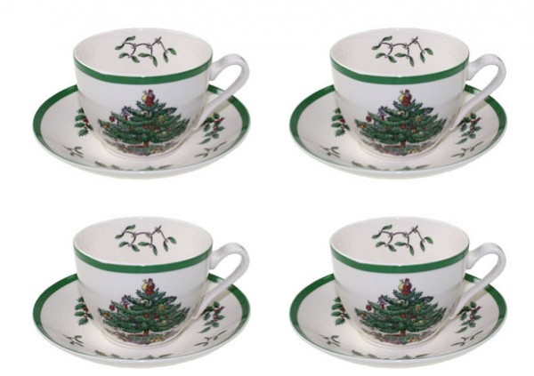 Spode Christmas Tree 4er-Set Kaffee-/Teetasse mit Untertasse 0,20L