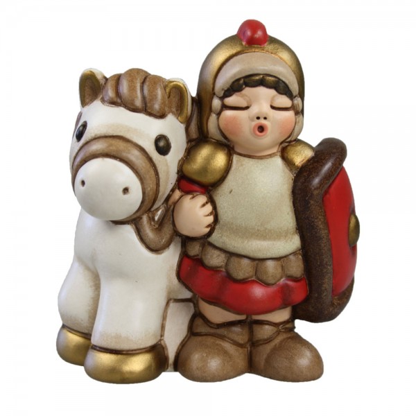 Die klassische Krippe von Thun Soldat mit Pferd rot (S3115A82) 8,5 cm