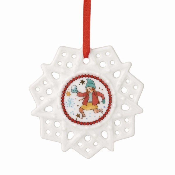 Hutschenreuther Sammelkollektion 25 Weihnachtsspiele Schmuckstern 8cm - Mädchen mit Zöpfen