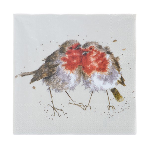 Wrendale Servietten K029 &quot;Snuggled together&quot; - Rotkehlchen - Lunch Servietten 33x33cm