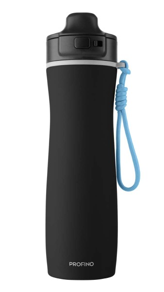 Profino Active 290601 Sport-Flasche 600 ml - Edelstahl, Schwarz