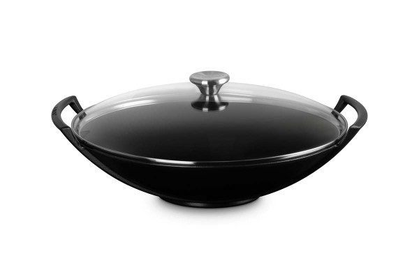 Le Creuset Gusseisen - Tradition 27305360000460 Wok mit Glasdeckel 36cm 4,5L - Schwarz Matt