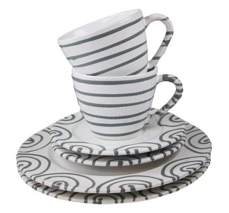 Gmundner Keramik Graugeflammt Breakfast for Two, Gourmet (STSG06SET)