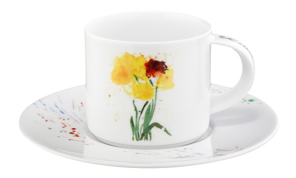 Tettau Oskar Koller gelbe Tulpen Kaffeetasse mit Untere