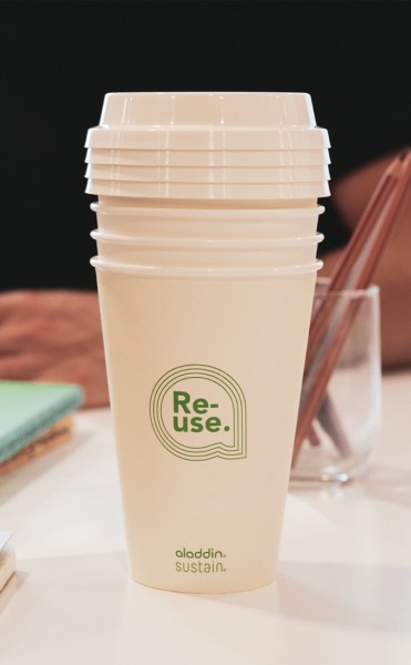 Aladdin Thermovac 10-09424-001 Re-Use Mehrwegbecher weiß mit Logo 600 ml - Set 4tlg.