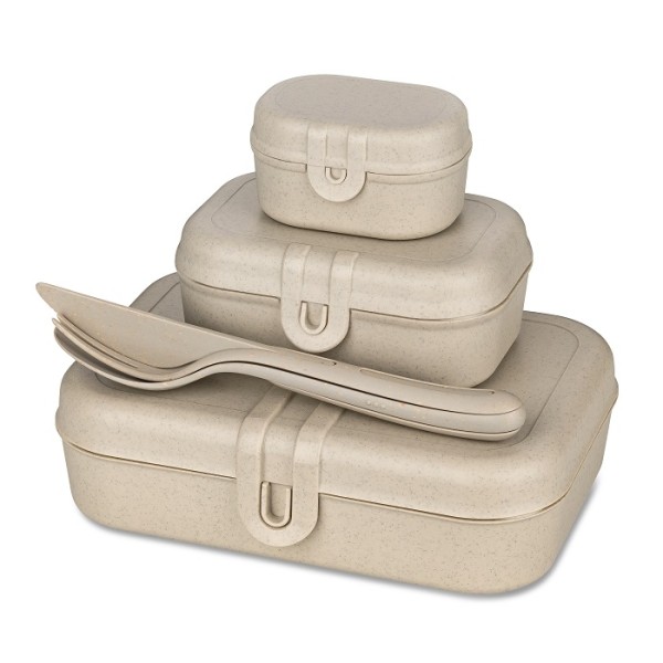 Koziol PASCAL READY 7168700 Lunchbox-Set + Besteck-Set - Nature Desert Sand