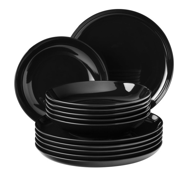 Seltmann Lido solid black Tafelservice 12-teilig rund