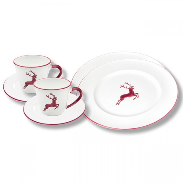 Gmundner Keramik Bordeauxroter Hirsch Breakfast for Two, Gourmet (STSG06SET)