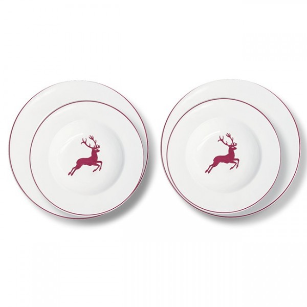 Gmundner Keramik Bordeauxroter Hirsch Dinner for two, Gourmet (STMG04SET)