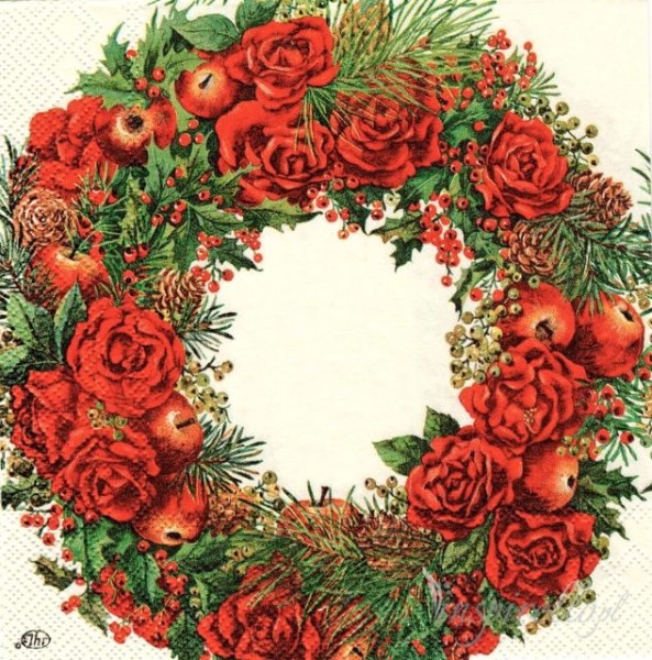 Ihr Christmas Wreath, cream C 588260 20 Cocktail-Servietten 25 x 25 cm