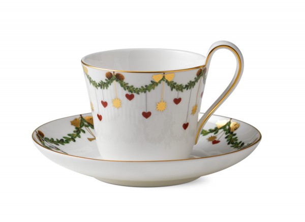 Royal Copenhagen Star Fluted Christmas 1017438 Tasse mit Untertasse mit hohem Henkel 240 ml