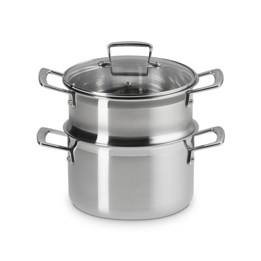 Le Creuset 3-ply 53812200010000 Fleischtopf 20cm + Dämpfeinsatz &amp; Glasdeckel