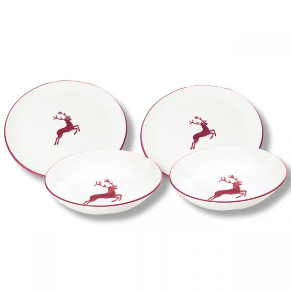 Gmundner Keramik Bordeauxroter Hirsch Dinner for two, Classic (STMC04SET)