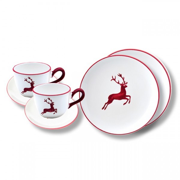 Gmundner Keramik Bordeauxroter Hirsch Breakfast for Two, Classic (STSC06SET)