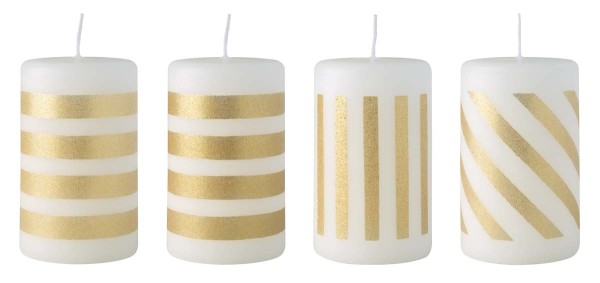 Villeroy &amp; Boch Christmas Chic 14-8677-7431 Stumpenkerzen weiß/gold, 4-teilig Ø 6 x 10 cm