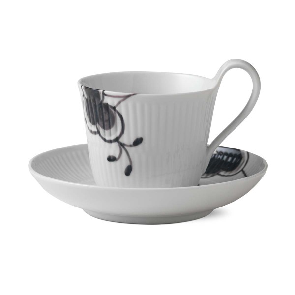 Royal Copenhagen Black Fluted Mega 1017037 Tasse mit hohem Henkel und Untertasse 0,25l