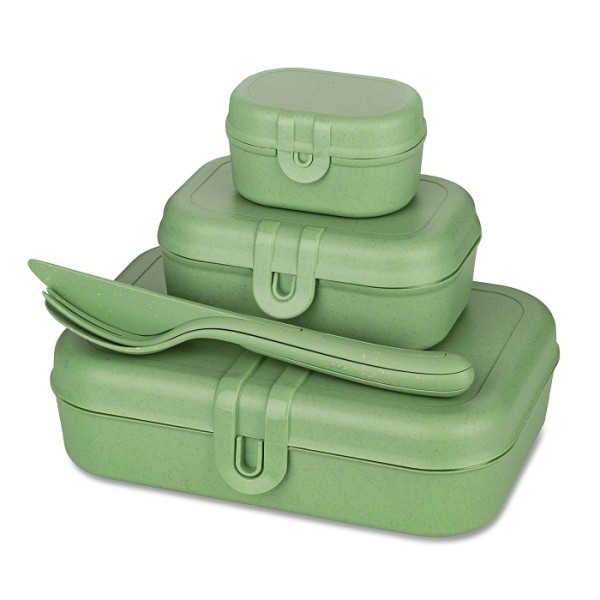 Koziol PASCAL READY 7168703 Lunchbox-Set + Besteck-Set - Nature Leaf Green