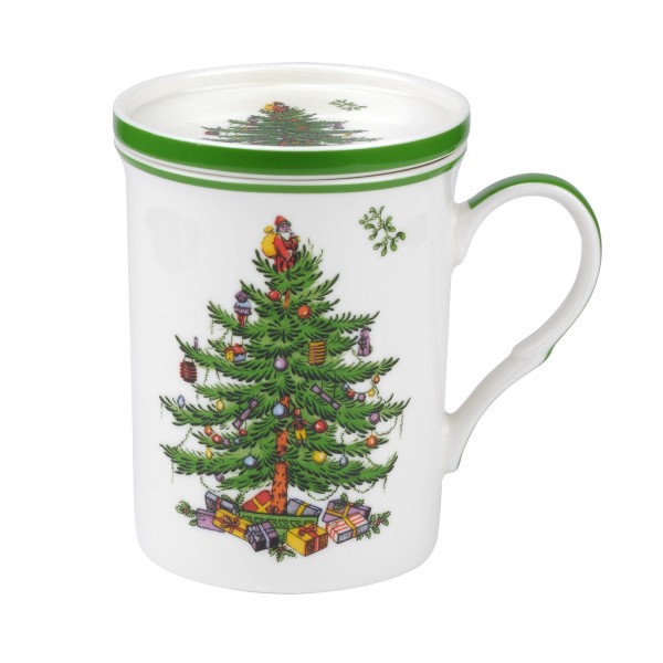 Spode Christmas Tree Becher mit Untersetzer Becher 0,34L - Untersetzer 7,6 cm