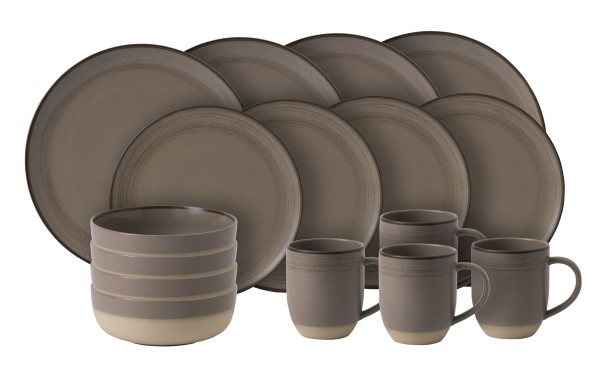 Royal Doulton Ellen DeGeneres Brushed Glaze Charcoal Grey Set 16-tlg. (4x Speiseteller 28cm, 4x Früh