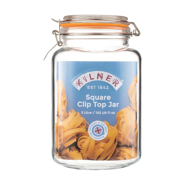 Kilner Einkochglas 0025.079 Quadratisches Bügelverschluss Glas, 3 Liter