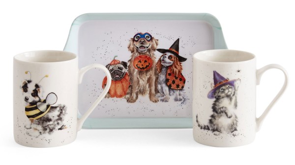 Royal Worcester Wrendale Designs X0011859123 H&#039;ween Trick or Treat Mug&amp;Tray Set