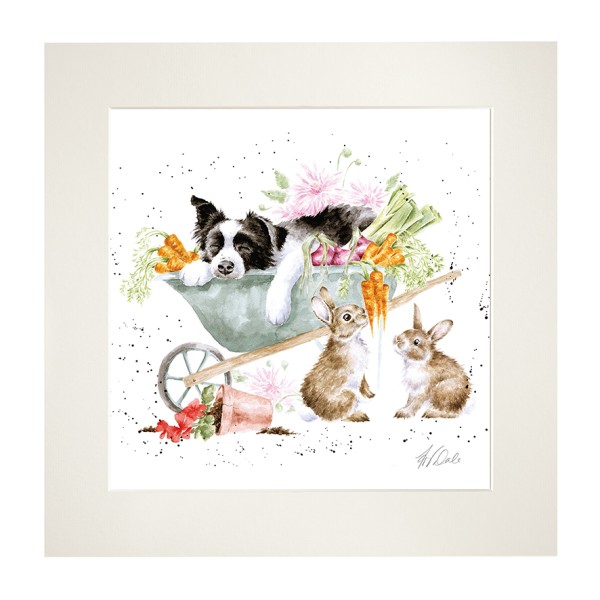 Wrendale Mounted Prints MP230 "Sleeping on the Job" - Hund und Kaninchen