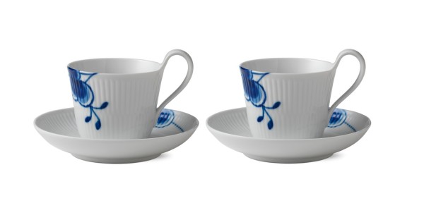 Royal Copenhagen Blue Fluted Mega 1024773 Tasse mit hohem Henkel und Untertasse 0,25l Set 2tlg.