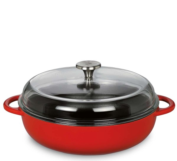 Küchenprofi Provence 0402550428 Bauernpfanne + hohem Glasdeckel 28cm - Classic Red