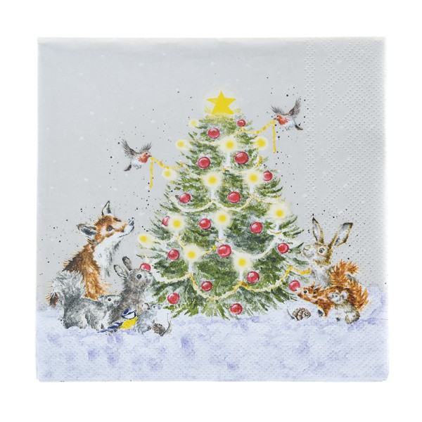 Wrendale Servietten K030 &quot;Oh Christmas Tree&quot; - Waldtiere - Lunch Servietten 33x33cm