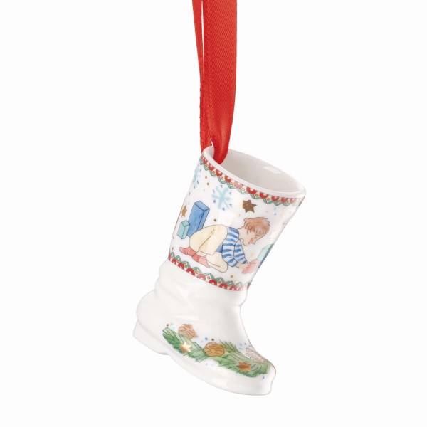 Hutschenreuther Sammelkollektion 25 Weihnachtsspiele Porzellan-Ministiefel 7cm - Holzklötzchen