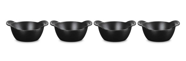 Le Creuset Gusseisen - Gourmand 20500110000425 4er-Set Mini-Cocottes 11cm 0,3L - Schwarz Matt