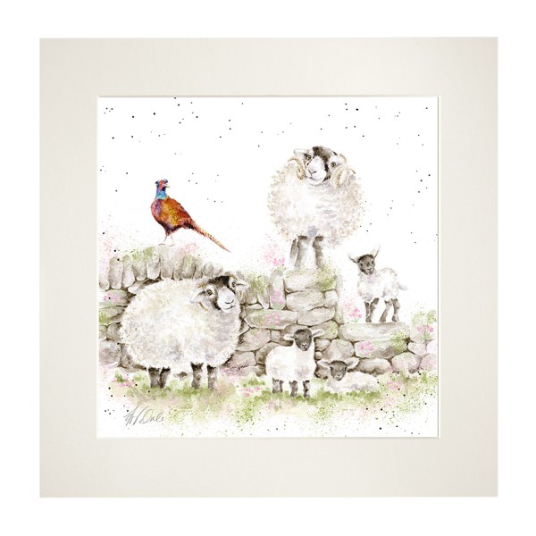 Wrendale Mounted Prints MP227 "Green Pastures" - Schafe und Fasan