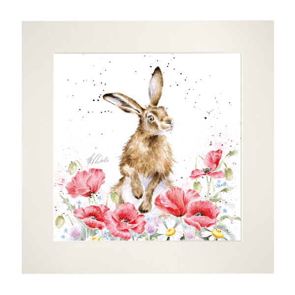 Wrendale Mounted Prints MP238 "Field of Flowers" - Hase