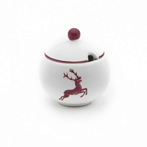 Gmundner Keramik Bordeauxroter Hirsch Zuckerdose glatt mit Ausschnitt (DAGL09) 10 cm
